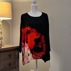 NWT $89 RAFAELLA blouse top Flowy Black‎ Plus  Size 1X Comfy Career Shirt 14 16